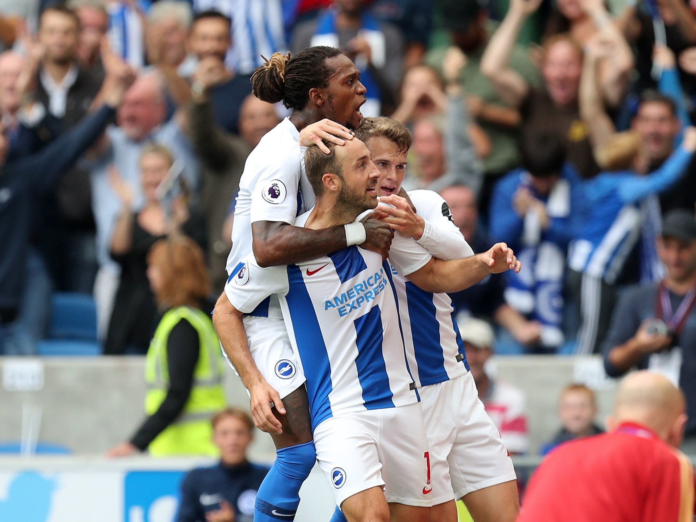 Glenn Murray celebrates his strike against Manchester United