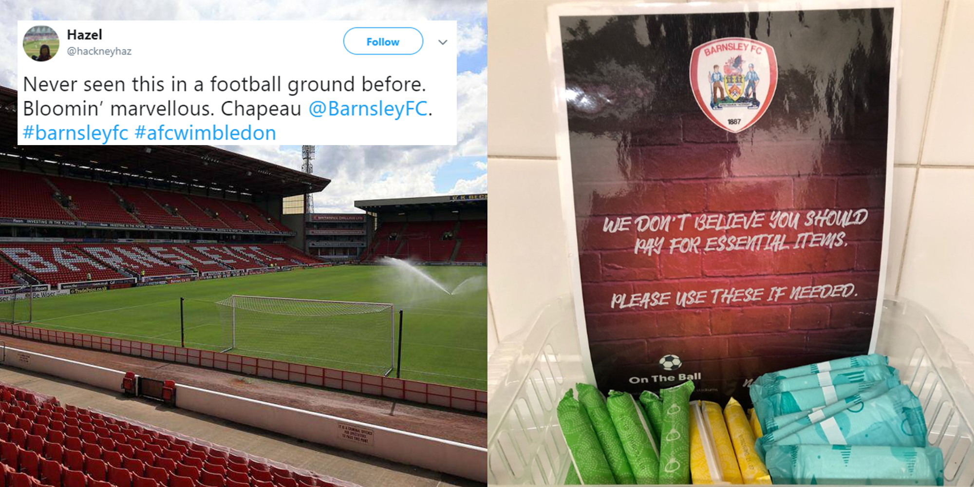 Barnsley FC praised for offering free tampons and sanitary ...