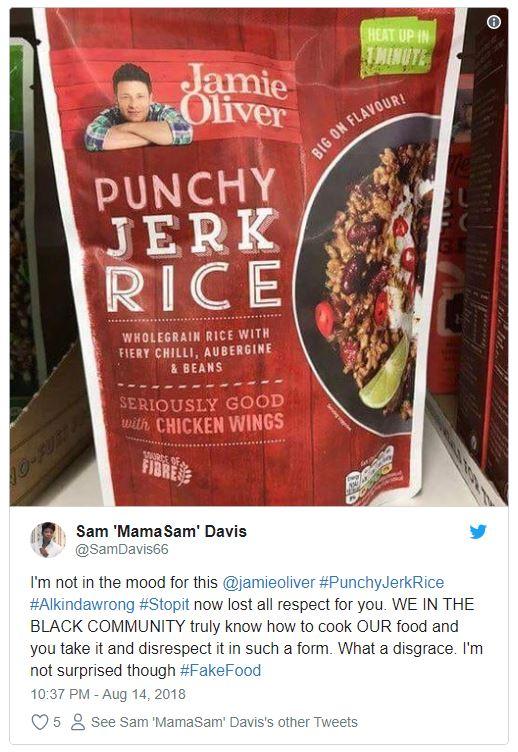 Twitter users have accused Jamie Oliver of cultural appropriation after the launch of his Punchy Jerk Rice (Twitter)