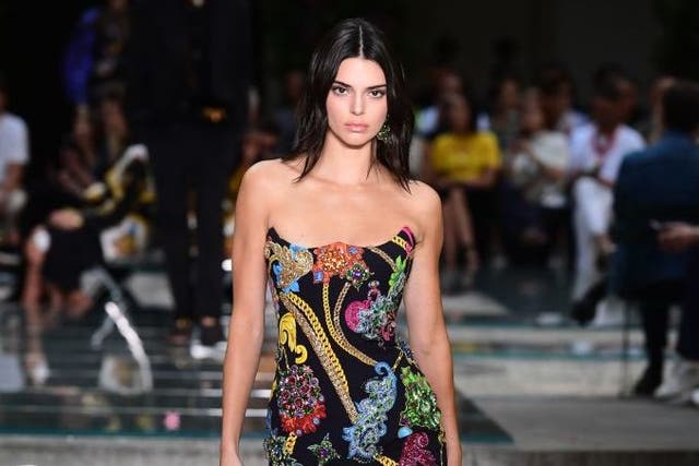 Kendall Jenner walking for Versace in June 2018