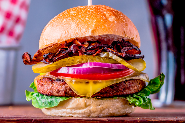 Vegan bacon and cheese burger