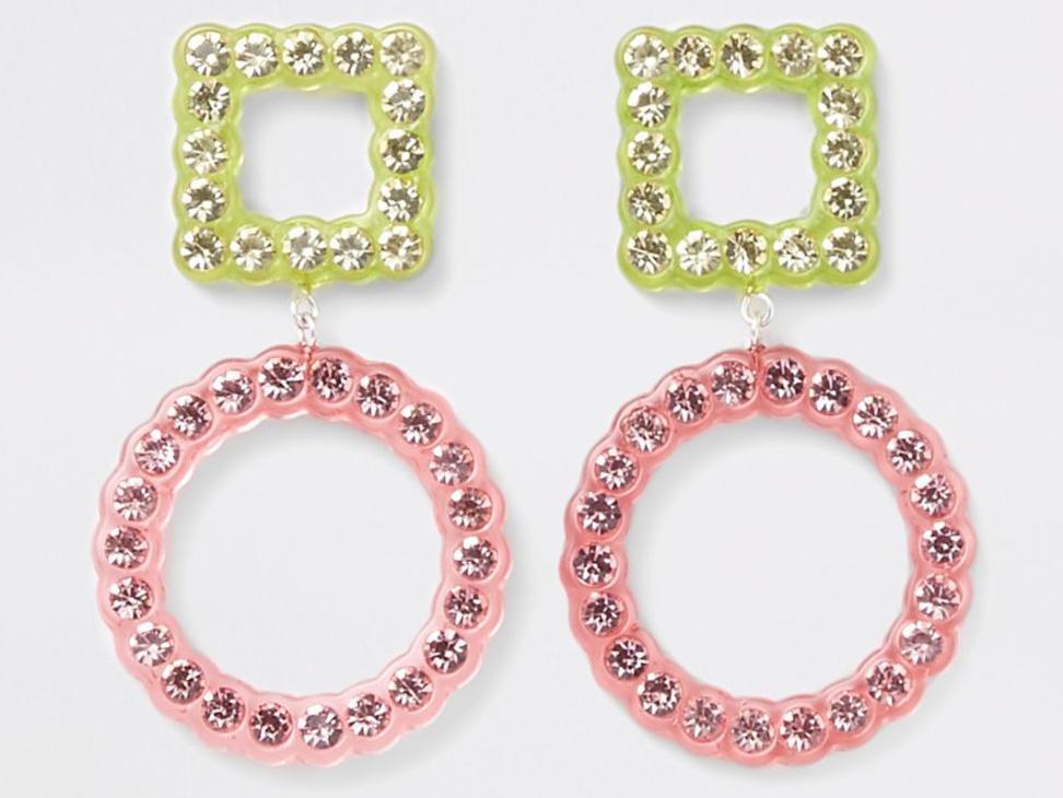 Pink Diamante Embellished Stud Drop Earrings, £10, River Island