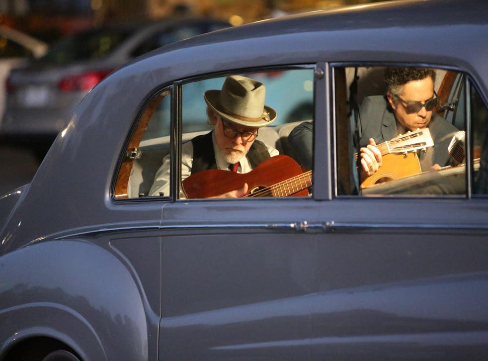 Mike Coykendall (left) and M. Ward (right) in Hollywood, California, in Eugene Jarecki’s THE KING.