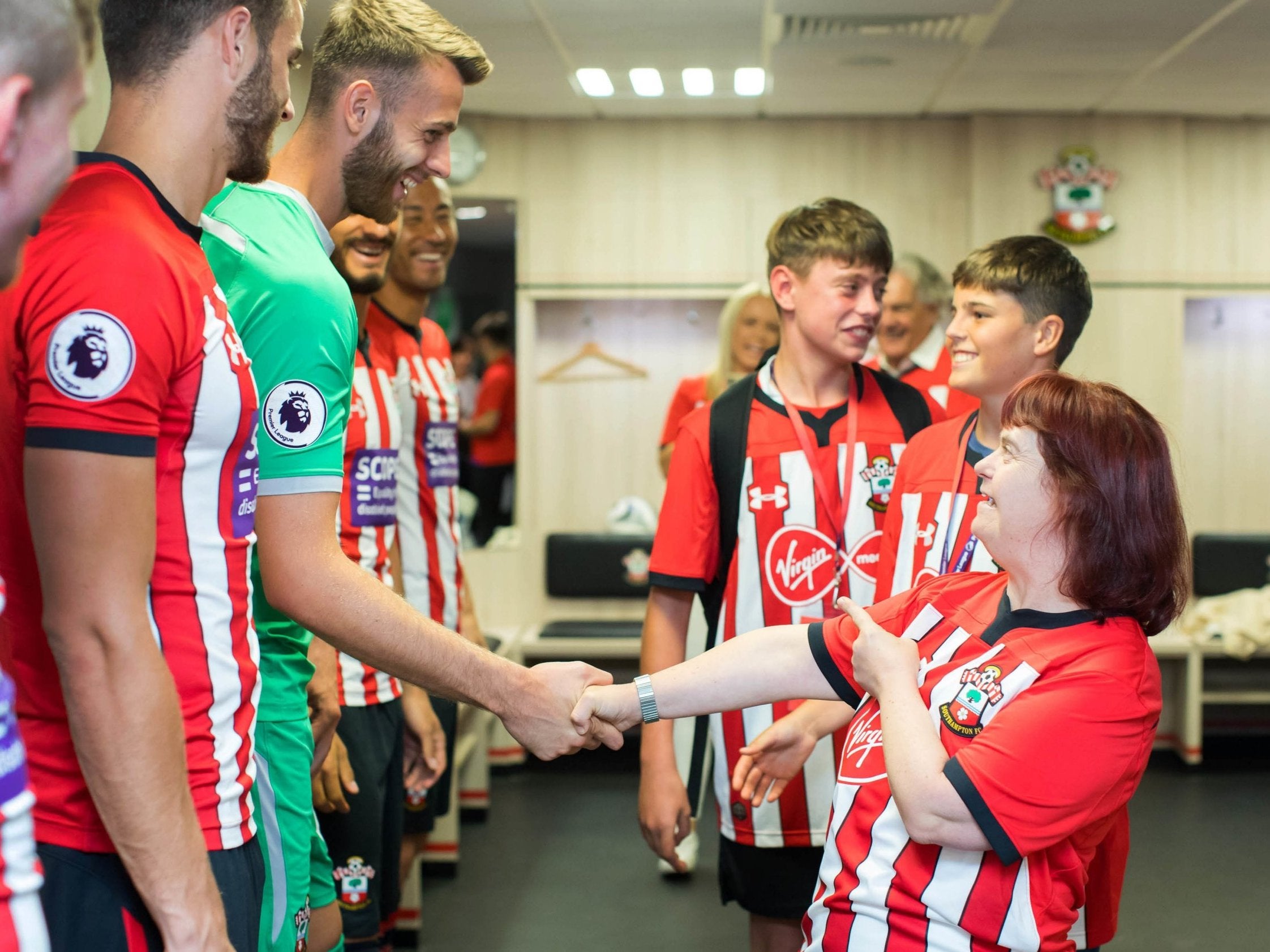 Southampton goalkeeper Angus Gunn meets Saints' fan Helen Burns