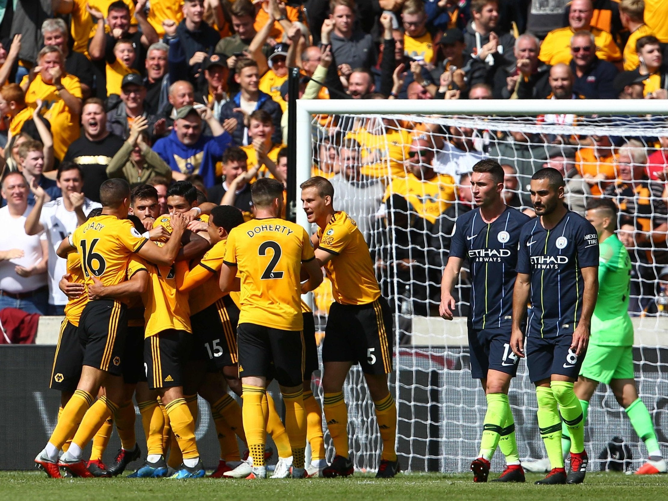 Wolves celebrate their fortunate opener by Wolly Boly