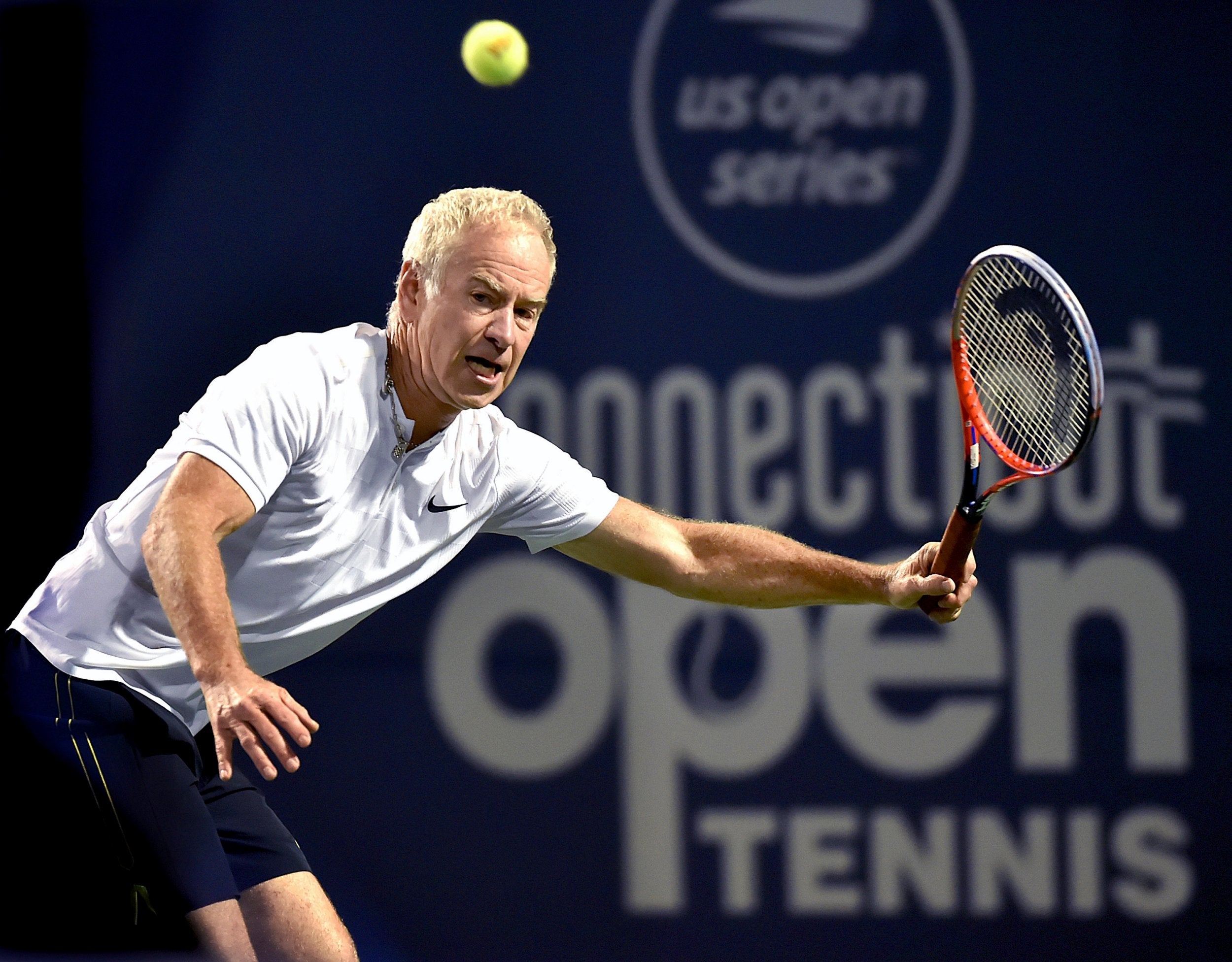 John McEnroe playing at the recent Legend's Connecticut Open