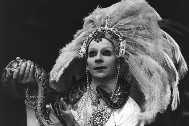 Lindsay Kemp holds a boa constrictor as he plays the title role in 'Salome' at The Round House, London