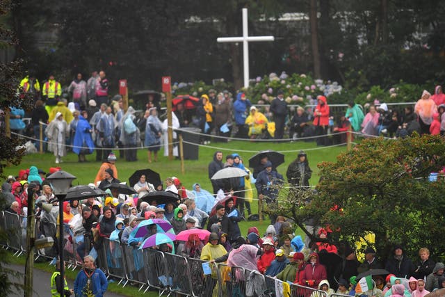 The faithful wait in the rain for Pope Francis' visit to Knock Shrine