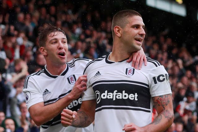 Fulham's Aleksandar Mitrovic celebrates scoring their second goal