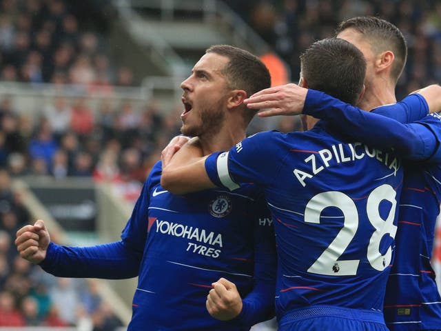 Chelsea midfielder Eden Hazard celebrates scoring the opening goal