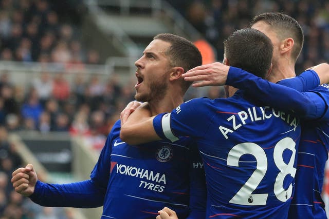 Chelsea midfielder Eden Hazard celebrates scoring the opening goal