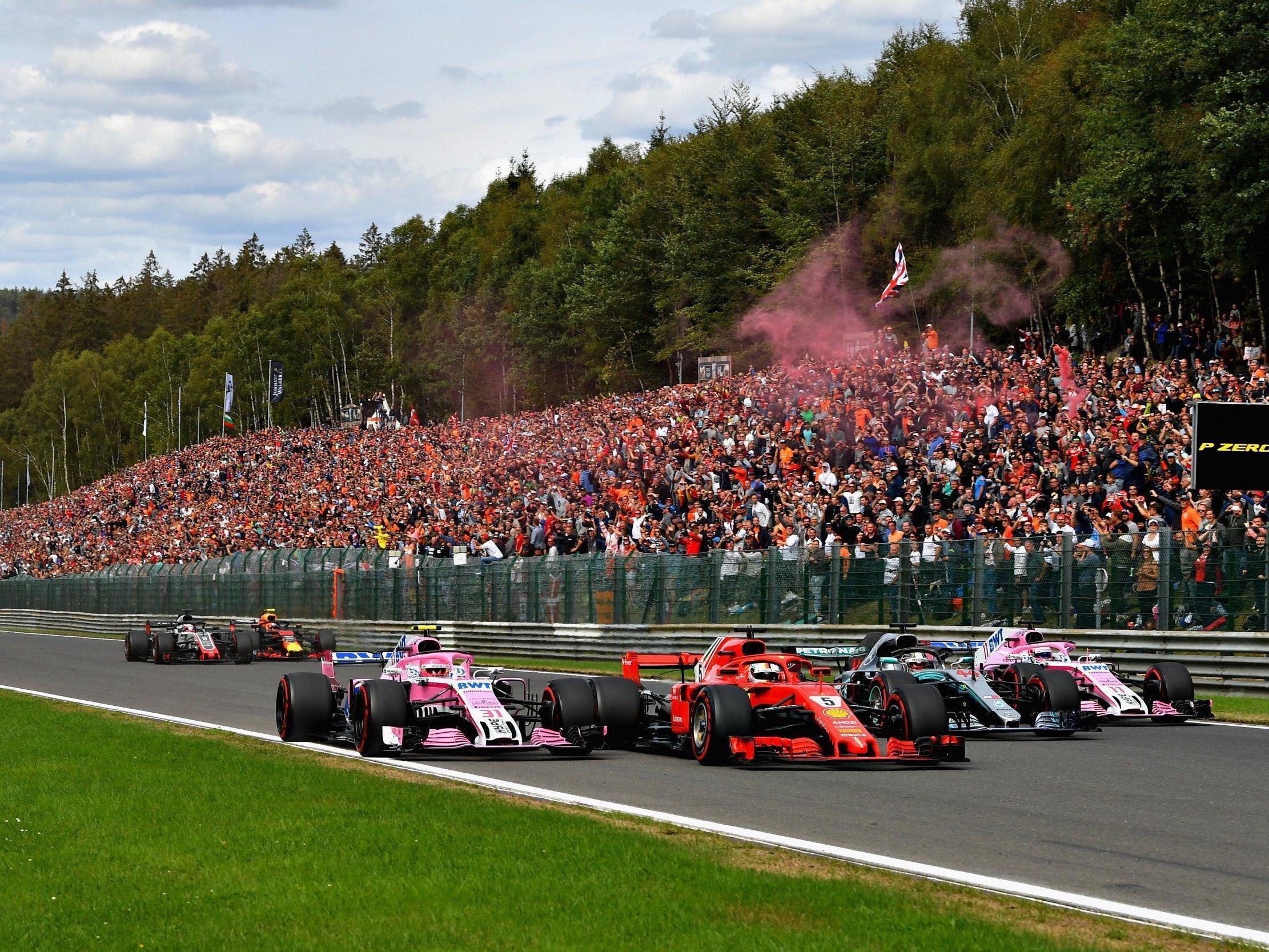 Vettel makes his way past Hamilton on the Kemmel Straight (Getty)