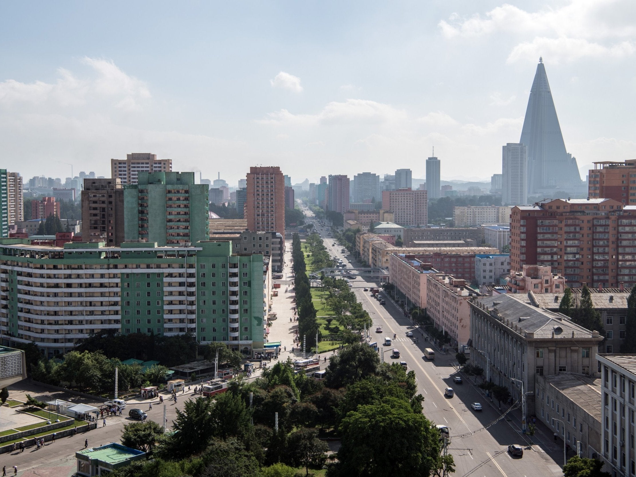 
The 330-metre tall Ryugyong Hotel, Pyongyang's tallest building 
