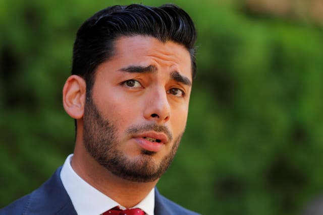 Democratic candidate for the 50th congressional district Ammar Campa Najjar makes an appearance outside federal court where incumbent Duncan Hunter (R-CA) and his wife were being arraigned in San Diego, California, US 23 August 2018