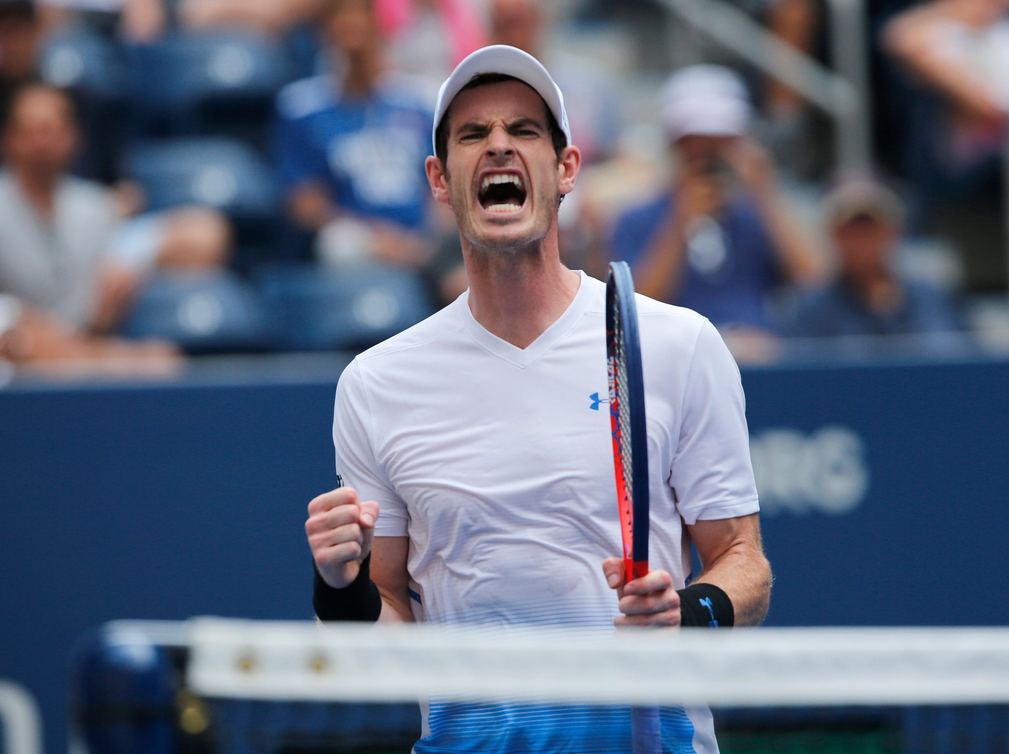 Andy Murray celebrates his first round victory