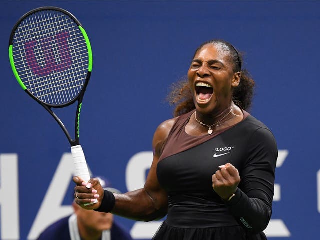 Serena Williams celebrates a winner against Magda Linette