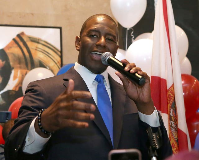 Andrew Gillum addresses supporters after winning Florida's Democrat primary for governor