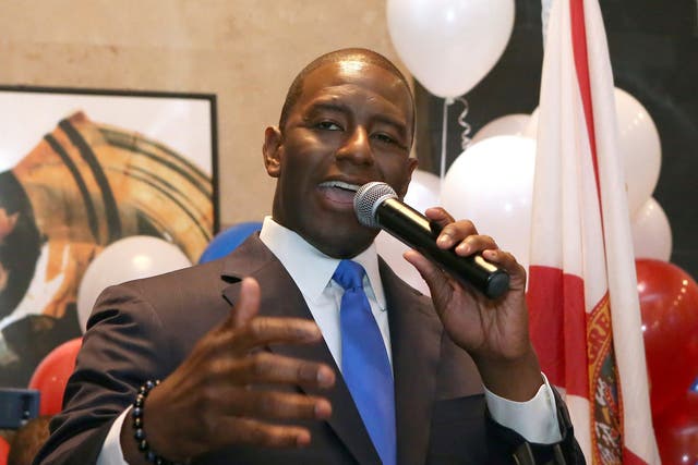 Andrew Gillum addresses supporters after winning Florida's Democrat primary for governor