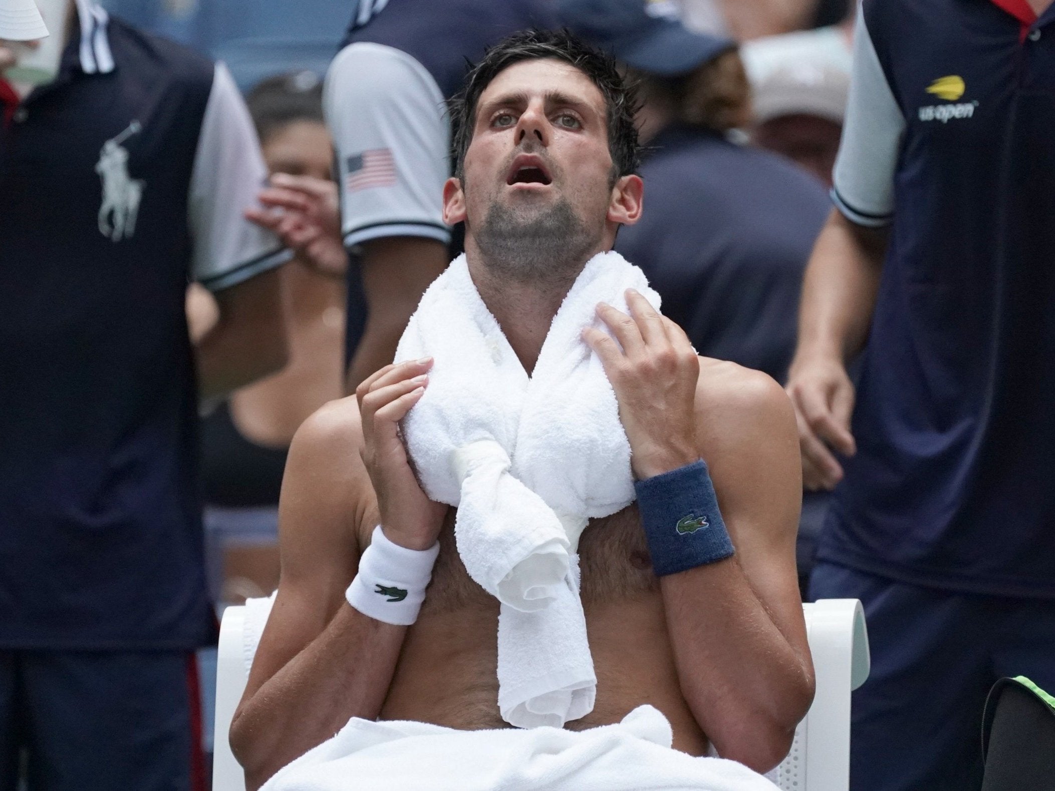 Under the regulations Novak Djokovic was able to sit topless for a number of minutes without sanction