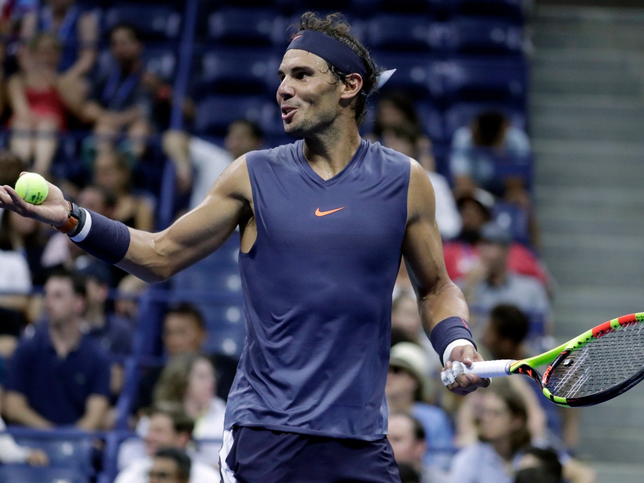 Rafael Nadal was unhappy with a warning for exceeding the shot clock