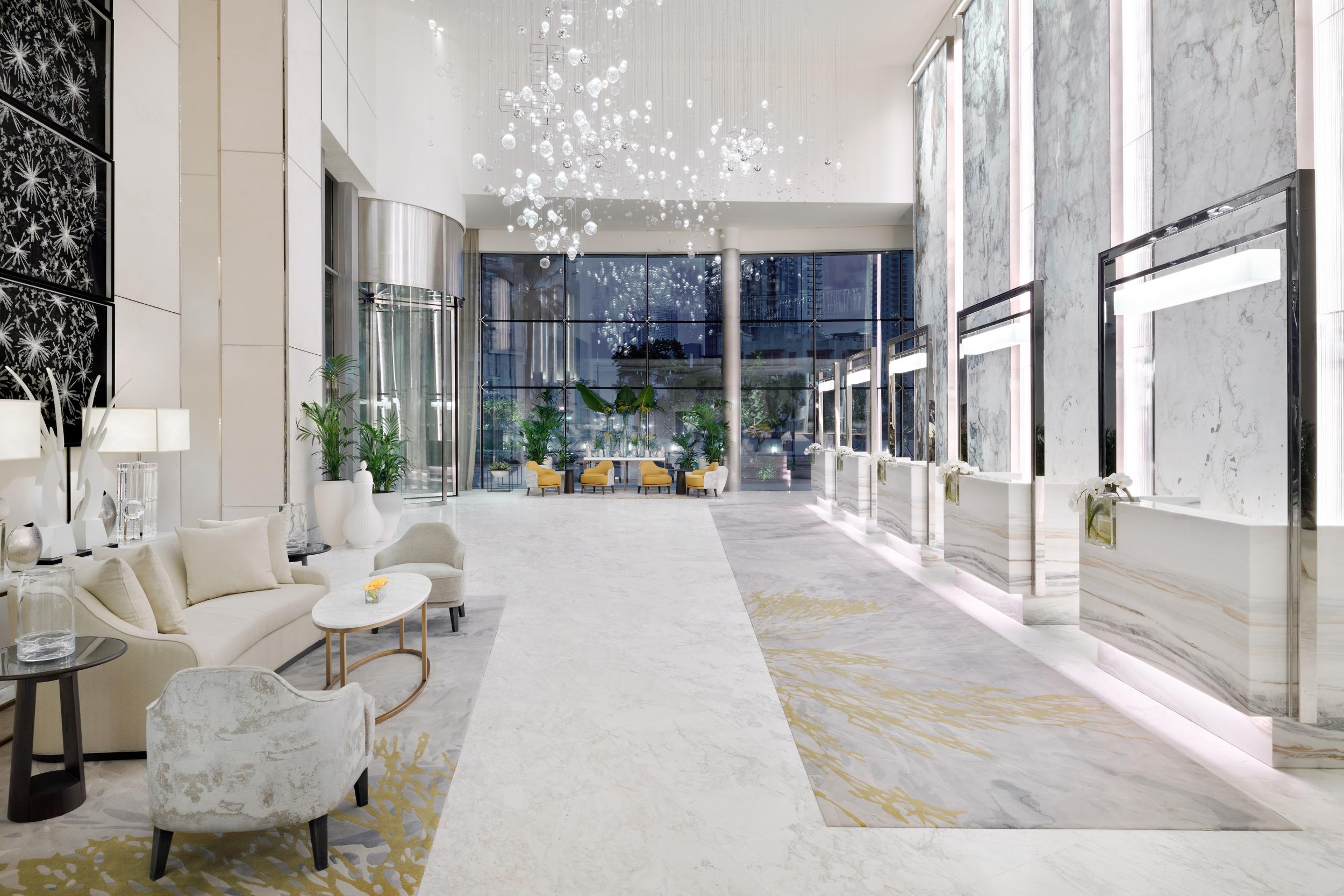 The cool, clean lobby of Address Downtown