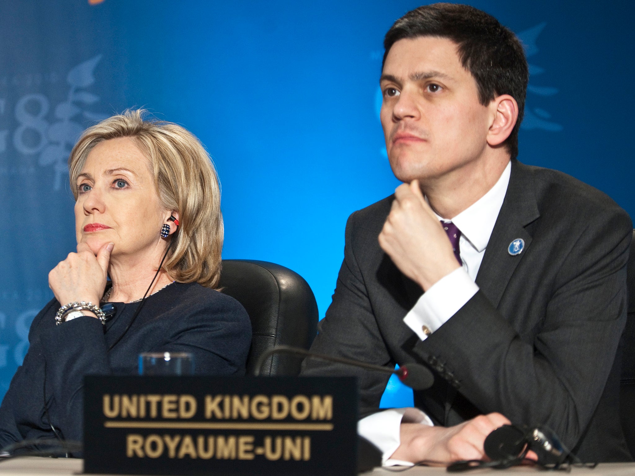 Former Labour foreign secretary David Miliband (pictured with Hillary Clinton) said: ‘If the world is divided between firefighters and arsonists then Britain has for centuries been a firefighter’ – a view sharply contradicted by the Labour leader