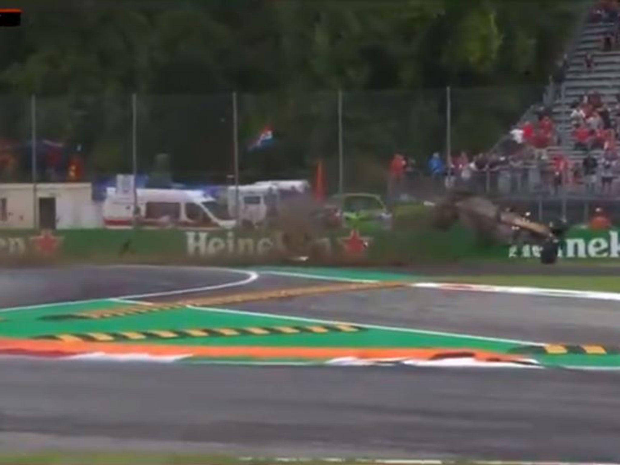 Marcus Ericcson's Sauber flipped at least twice after hitting the barrier