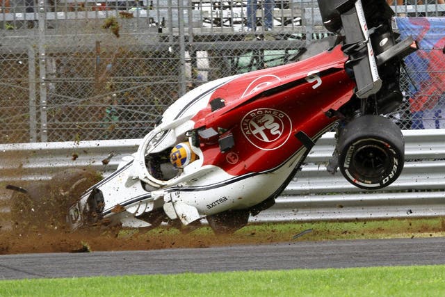 Marcus Ericsson suffered a serious crash in second practice but walked away from his wrecked Sauber