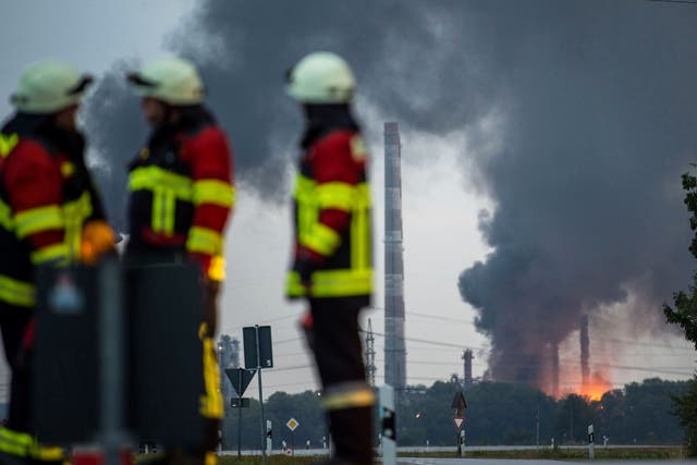 Firefighters at the Bayernoil refinery in Vohburg