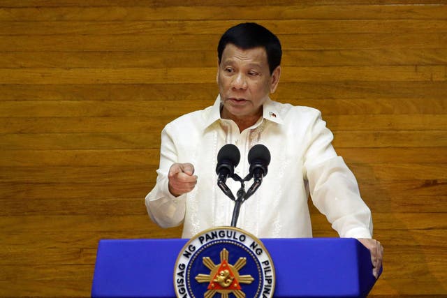 Philippine President Rodrigo Duterte delivers his State of the Nation address at the House of Representatives in Quezon city, Metro Manila, Philippines