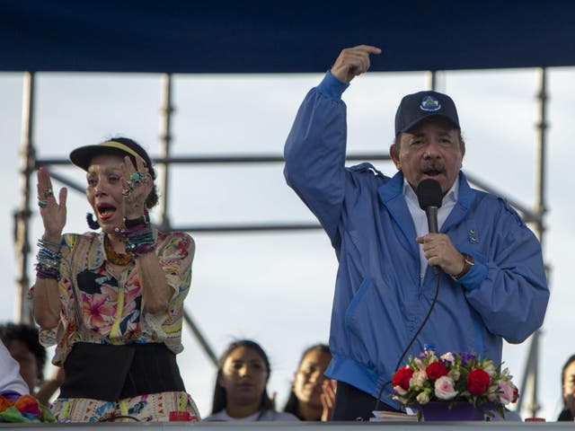 Nicaraguan president Daniel Ortega and his wife and vice president Rosario Murillo
