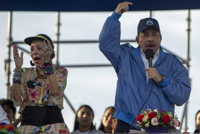 Nicaraguan president Daniel Ortega and his wife and vice president Rosario Murillo