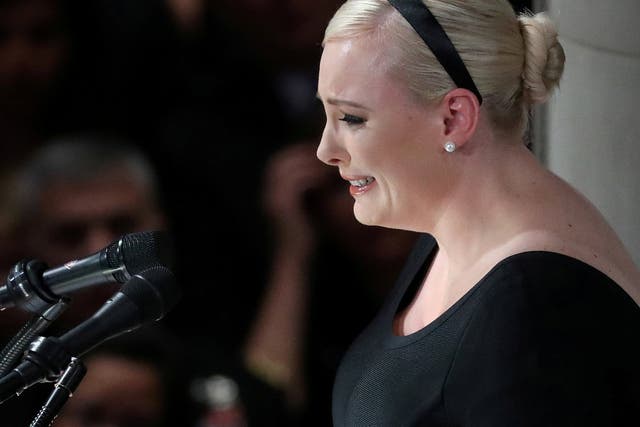 Meghan McCain speaks at the memorial service for her father.