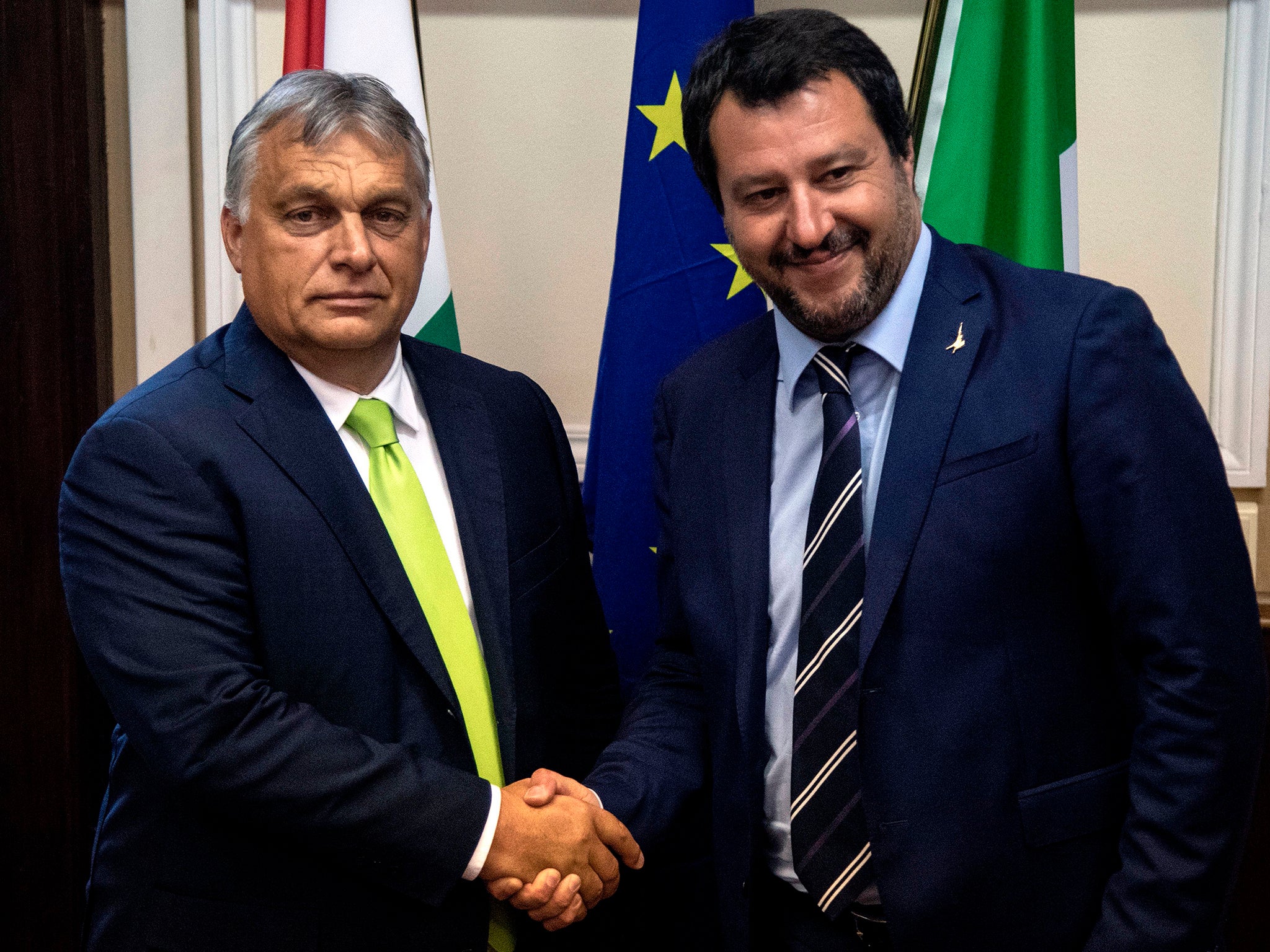 Italy's Matteo Salvini meeting with Hungary's far-right prime minister Viktor Orban