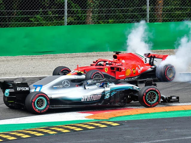Lewis Hamilton and Sebastian Vettel collided on the first lap of the Italian Grand Prix