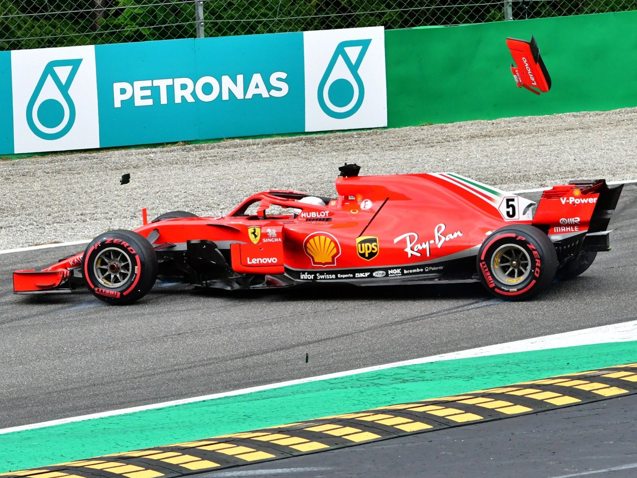 Vettel's Ferrari was left damaged by the contact with Hamilton
