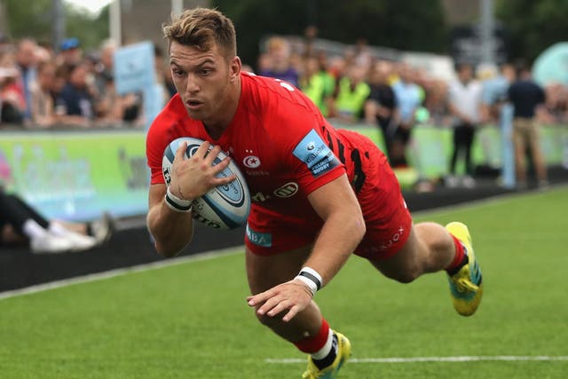 Alex Lewington scores twice for Saracens as they beat Newcastle Falcons 32-21