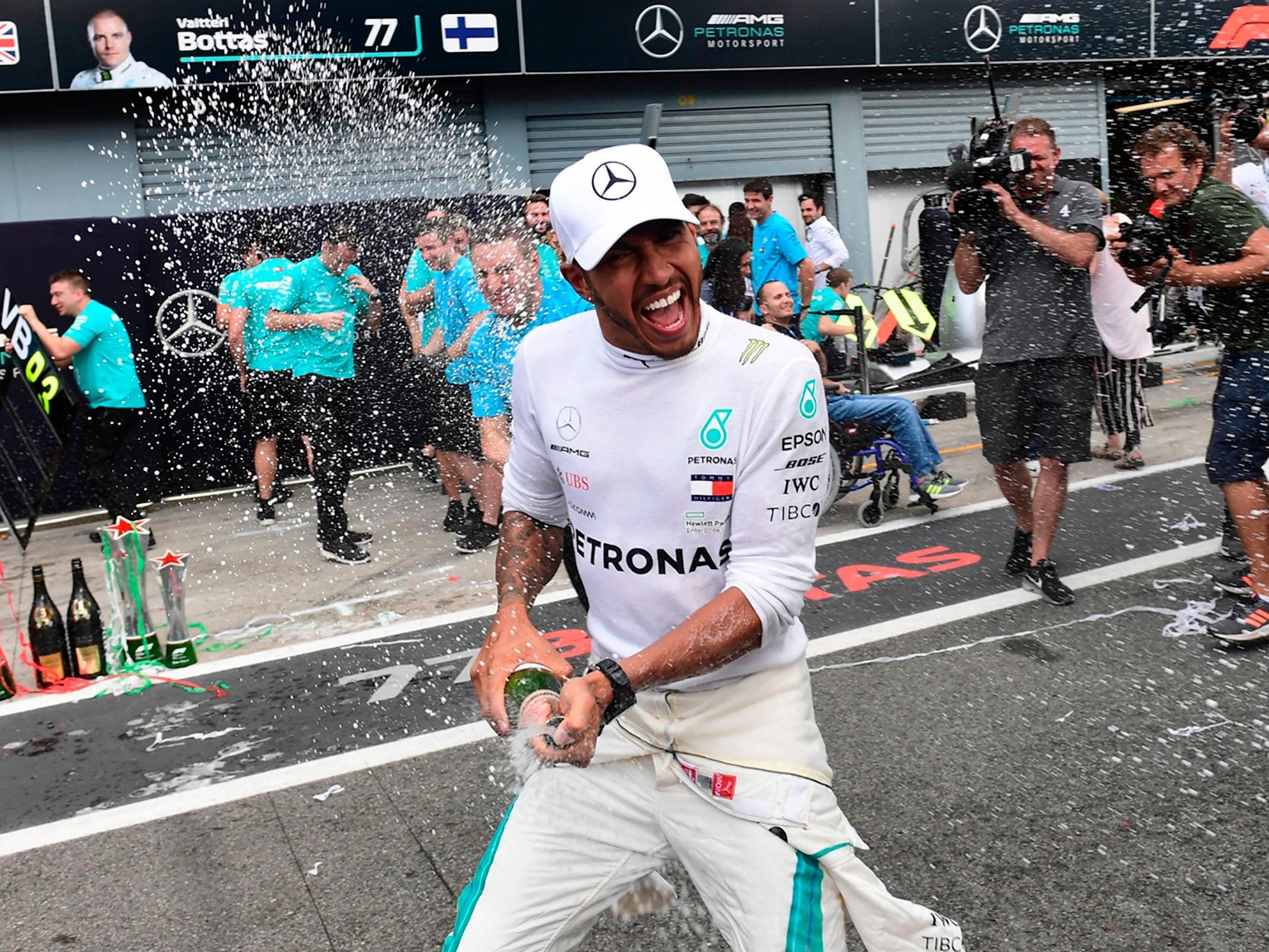Hamilton celebrated his Monza victory after upsetting the home fans