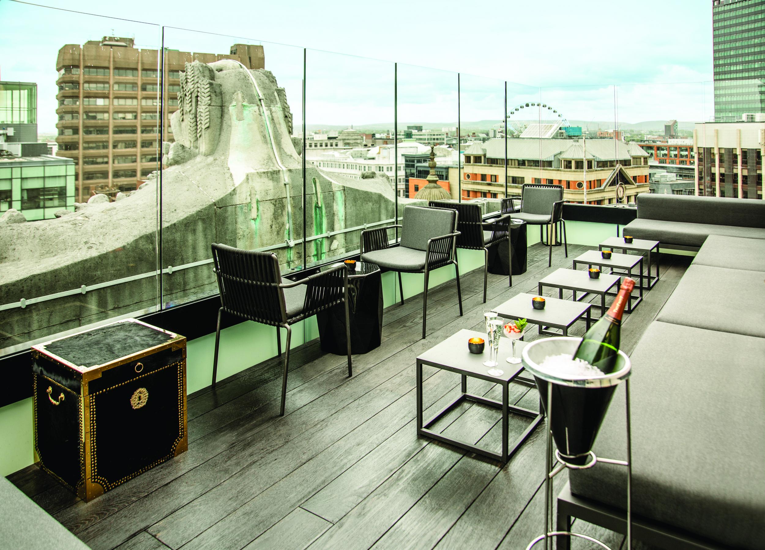 Enjoy superb views of the city from the roof terrace at Hotel Gotham