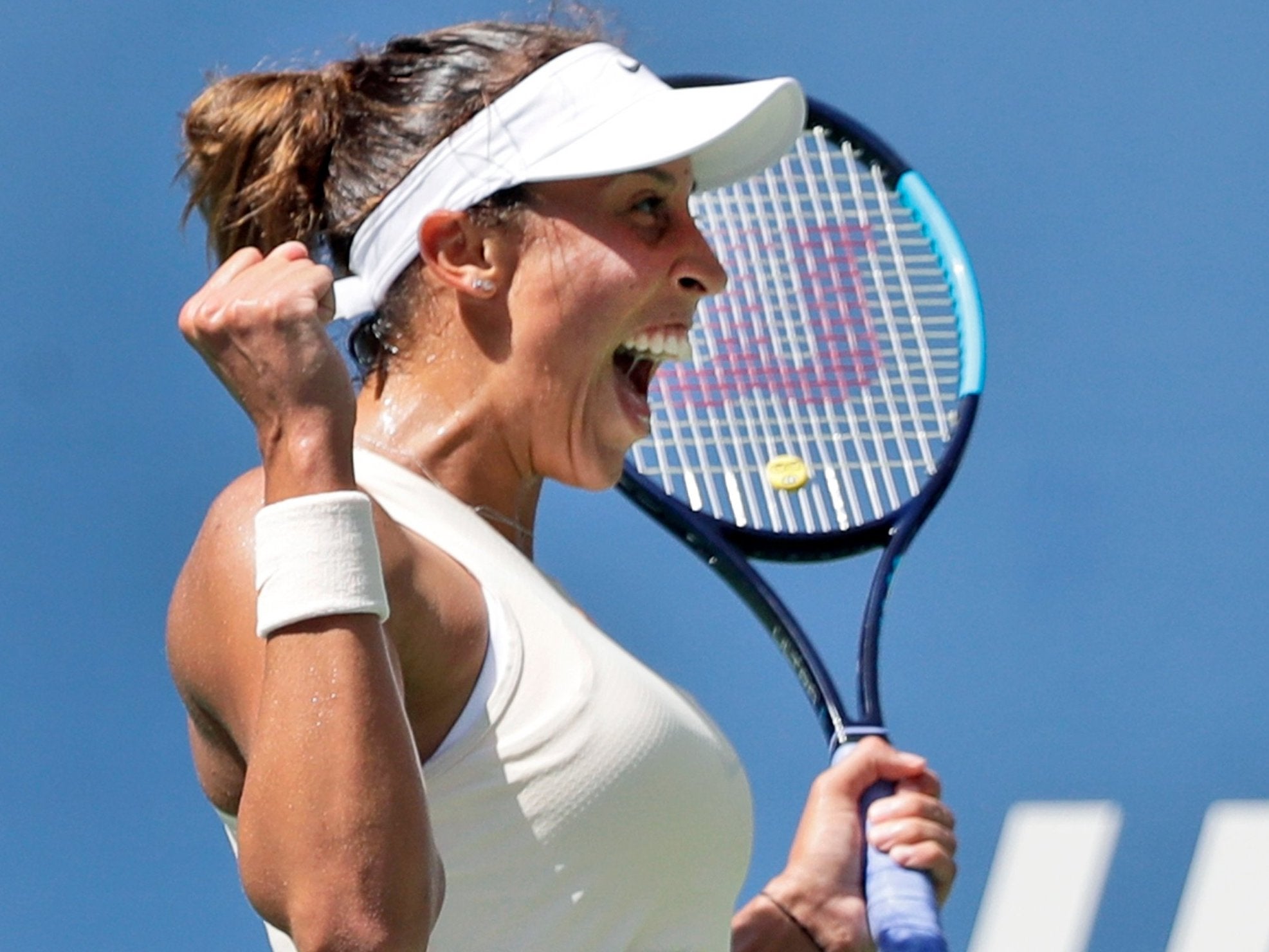 Madison Keys celebrates her US Open fourth-round victory over Dominika Cibulkova