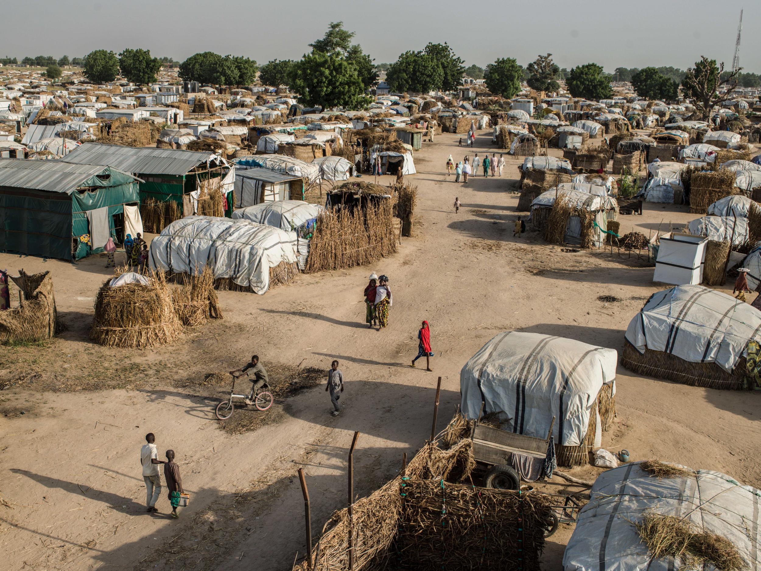A view of the Muna camp for displaced persons, located just outside of Maiduguri, Nigeria. Today the camp is estimated to shelter approximately 24,000 displaced people