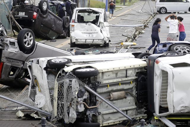 Vehicles damaged by typhoon Jebi in Osaka, western Japan
