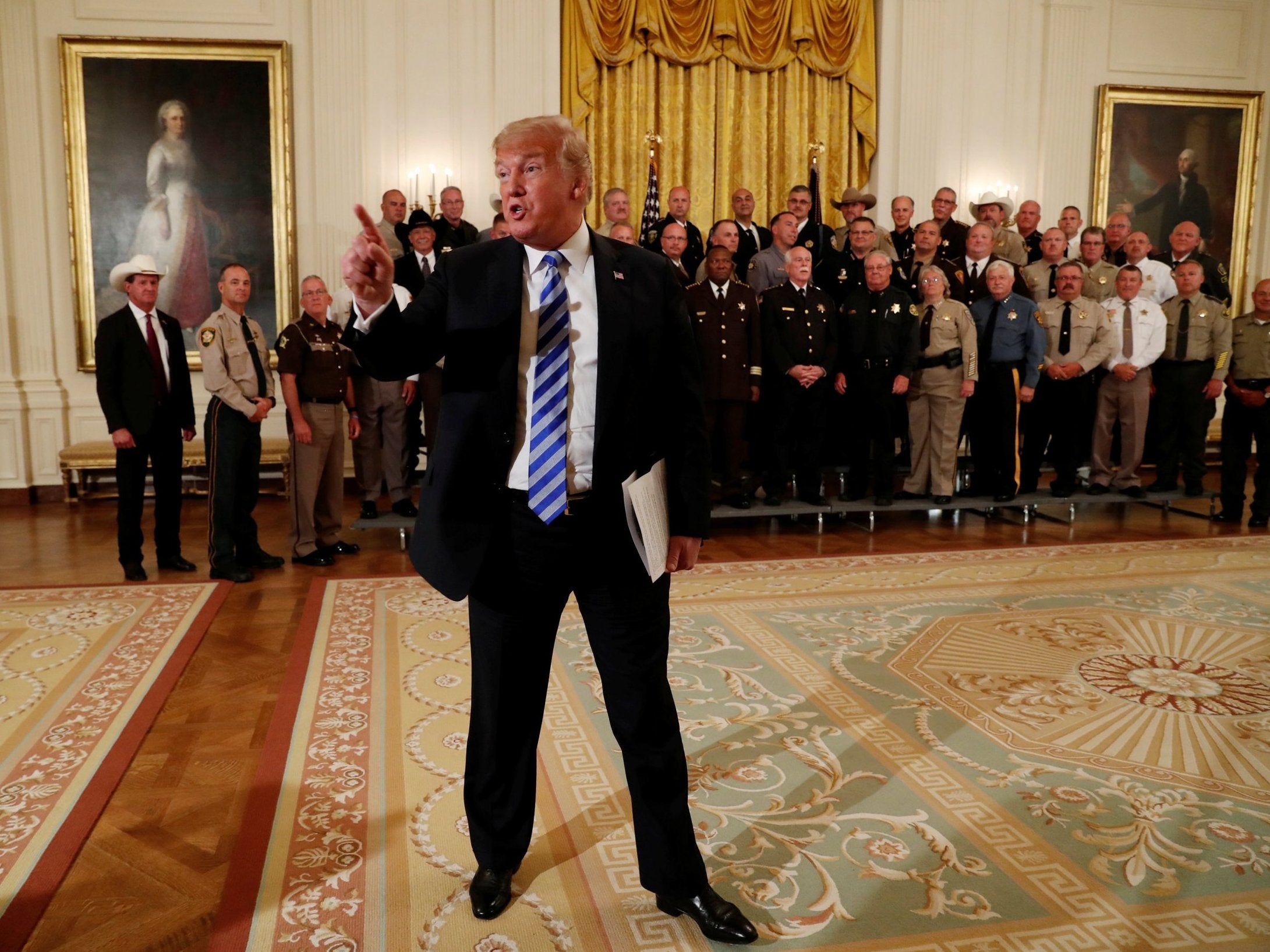Donald Trump addresses the news media directly as he speaks on a range of topics following a meeting with sheriffs from across the country at the White House