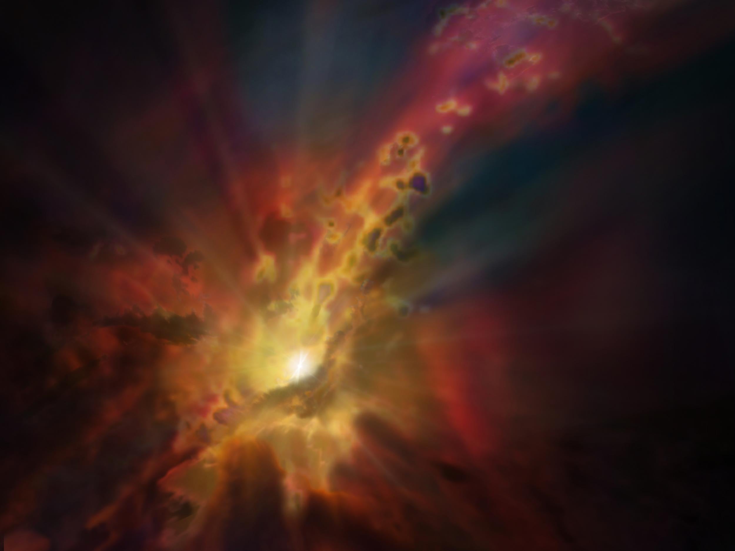 Artist's impression showing an outflow of molecular gas, or 'galactic wind', from an active star-forming galaxy