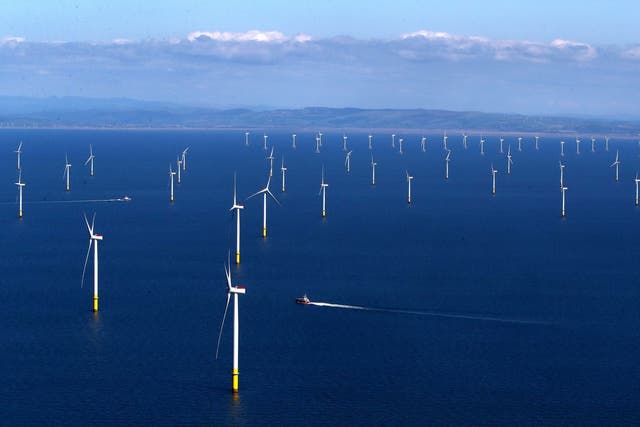 <p>A wind farm off the Cumbrian coast: more power is coming from renewables</p>