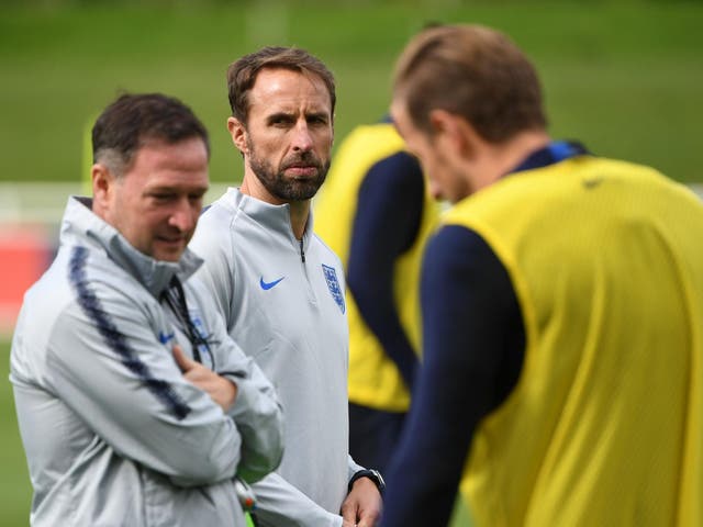 Gareth Southgate leads an England training session at St George's Park