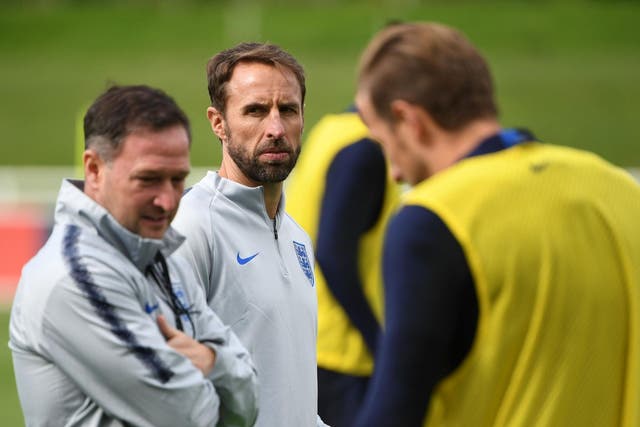 Gareth Southgate leads an England training session at St George's Park