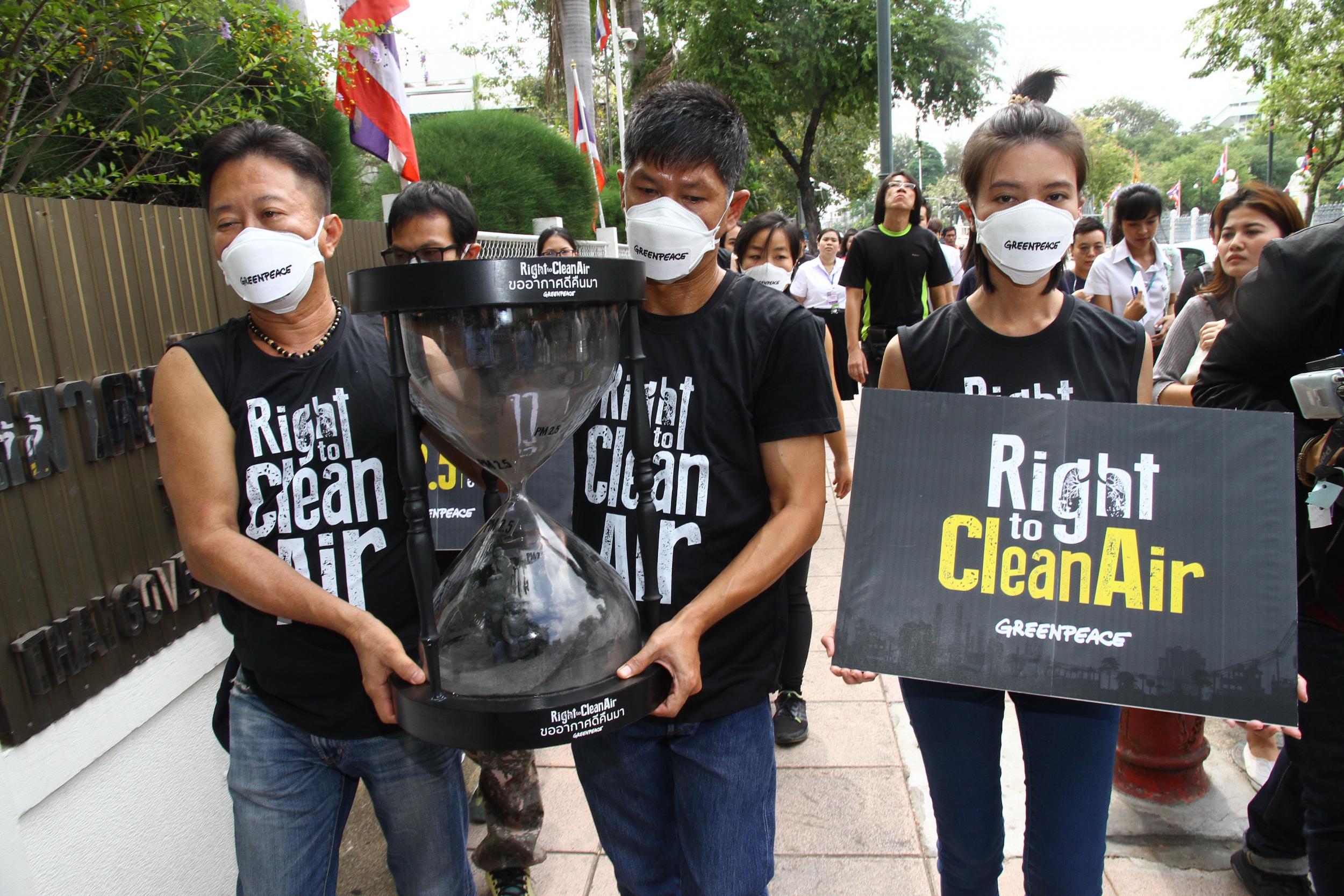 Protesters in Bangkok demand clean air in February 2018 after the Thai capital endured over a month of smog