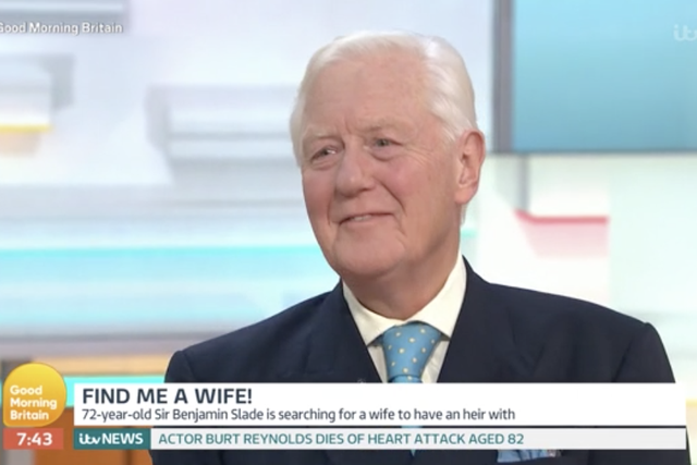 Sir Benjamin Slade tells Good Morning Britain he is still searching for wife