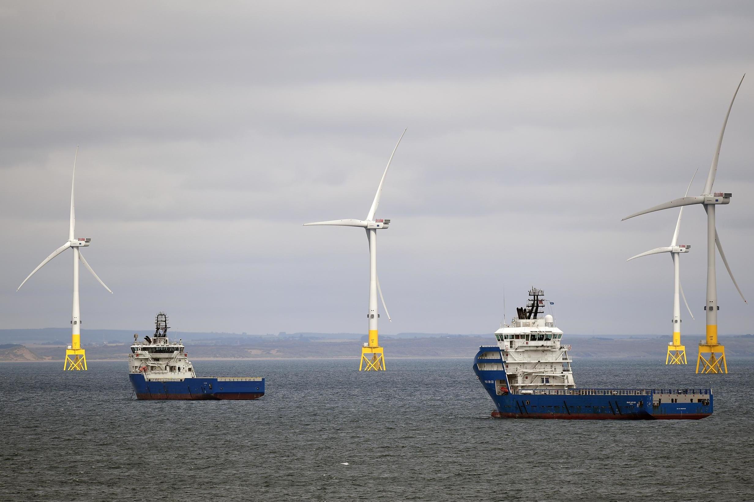 A general view of The European Offshore Wind Deployment Centre located in Aberdeen Bay on 7 September 2018 in Scotland which Donald Trump had opposed because of his neighbouring golf course.